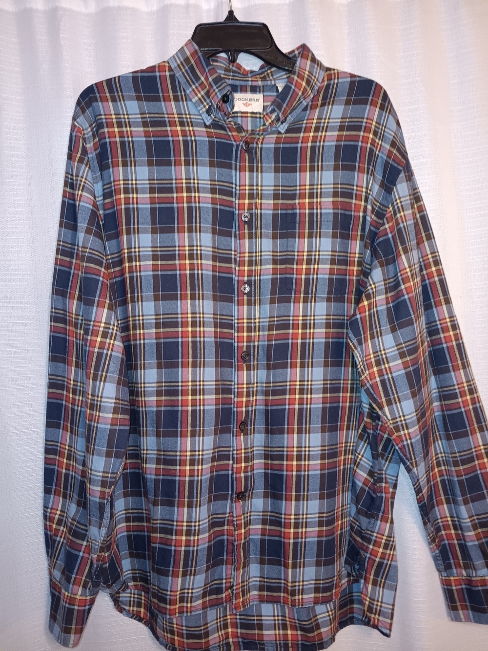 Dockers Plaid Button-Down Shirt in Light Blue, Navy & Red